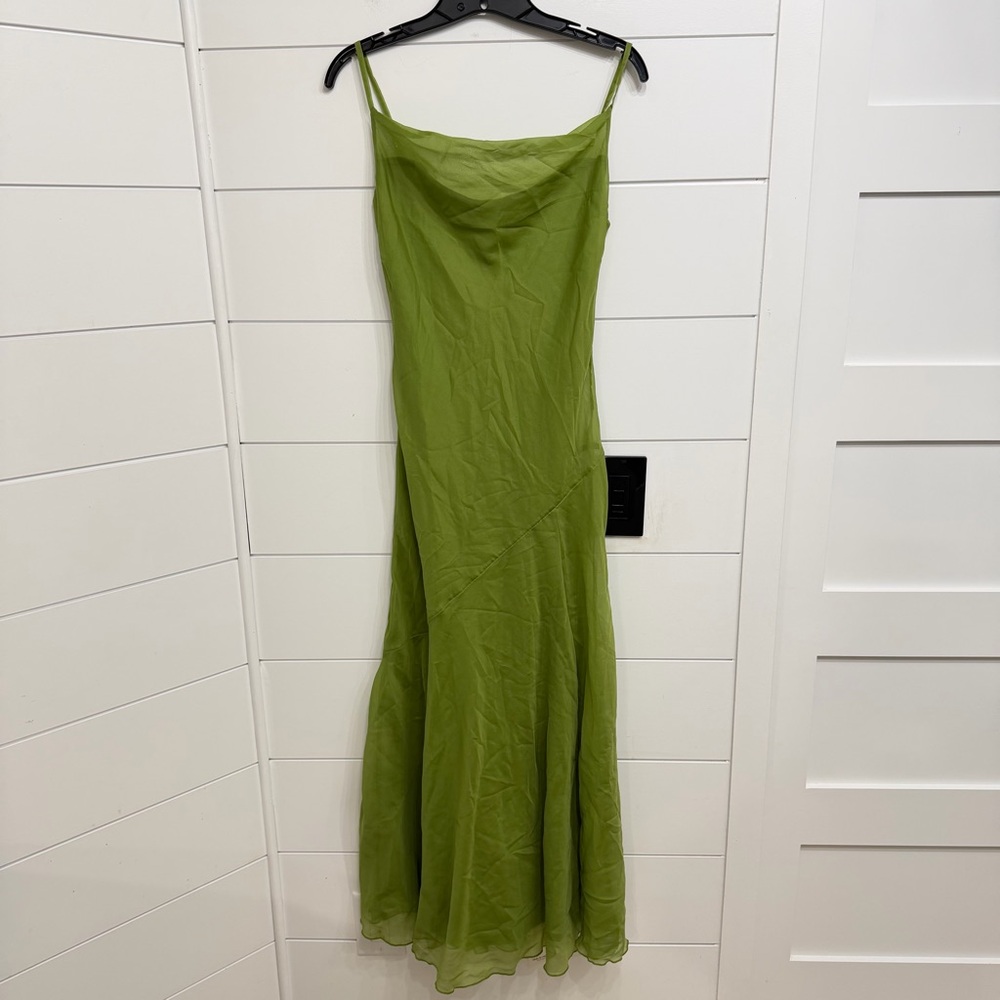 New! Abercrombie & Fitch green satin cowl neck midi slip dress 23811 - Picture 3 of 13